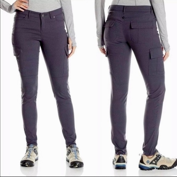 Prana‎ Meme Cargo Skinny Pant Gray Stretch Zion Quartz Hiking Quick Dry Size 8 - Picture 1 of 11